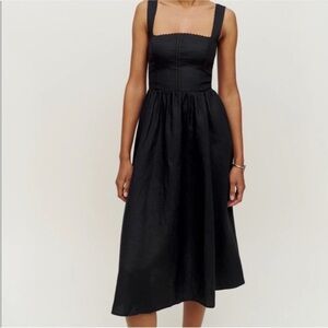 Reformation Tagliatelle Linen Dress Black midi dress NEW